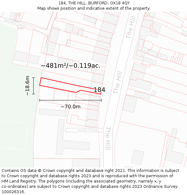 184, THE HILL, BURFORD, OX18 4QY: Plot and title map