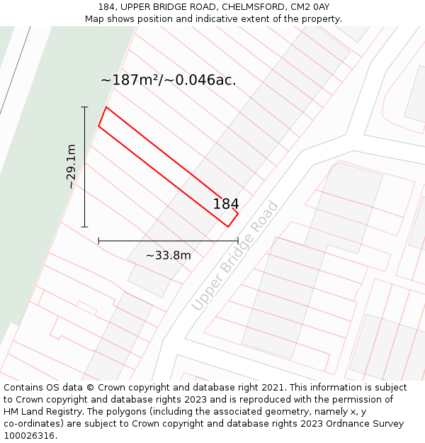 184, UPPER BRIDGE ROAD, CHELMSFORD, CM2 0AY: Plot and title map