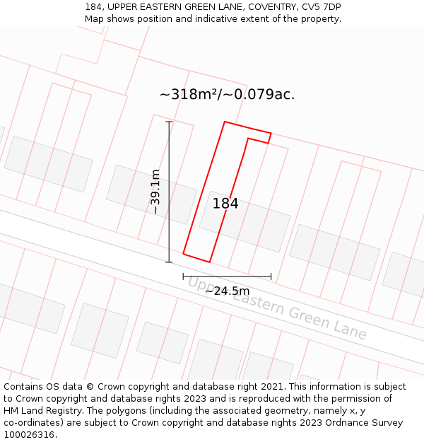 184, UPPER EASTERN GREEN LANE, COVENTRY, CV5 7DP: Plot and title map