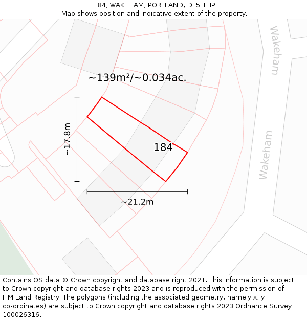 184, WAKEHAM, PORTLAND, DT5 1HP: Plot and title map