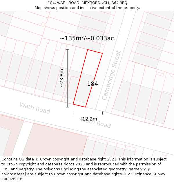 184, WATH ROAD, MEXBOROUGH, S64 9RQ: Plot and title map