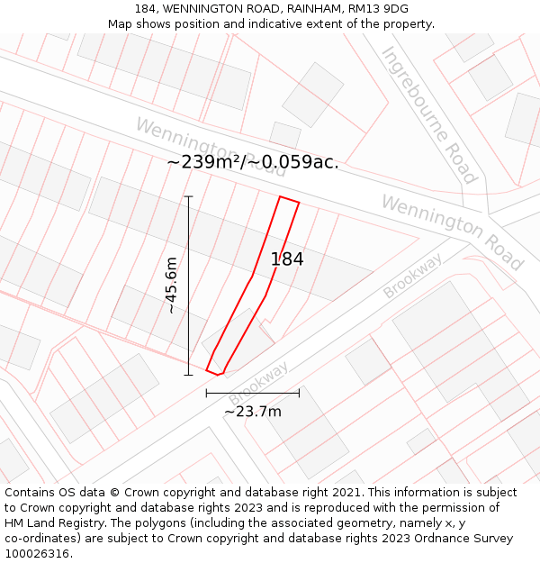 184, WENNINGTON ROAD, RAINHAM, RM13 9DG: Plot and title map