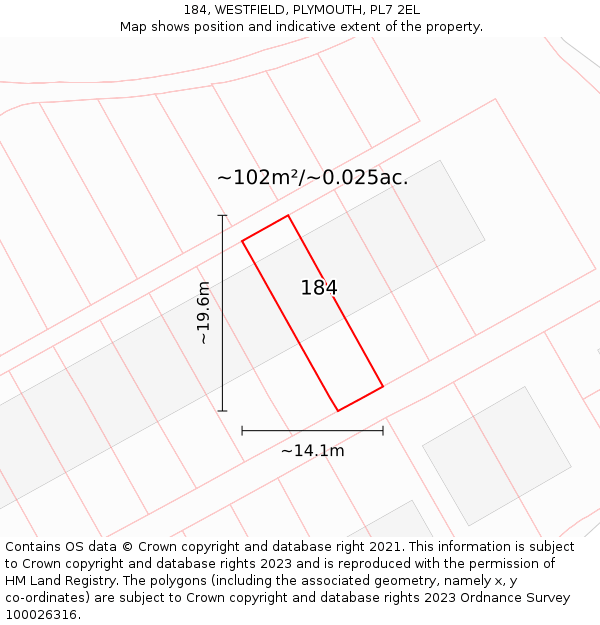 184, WESTFIELD, PLYMOUTH, PL7 2EL: Plot and title map
