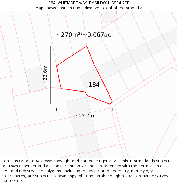 184, WHITMORE WAY, BASILDON, SS14 2PE: Plot and title map