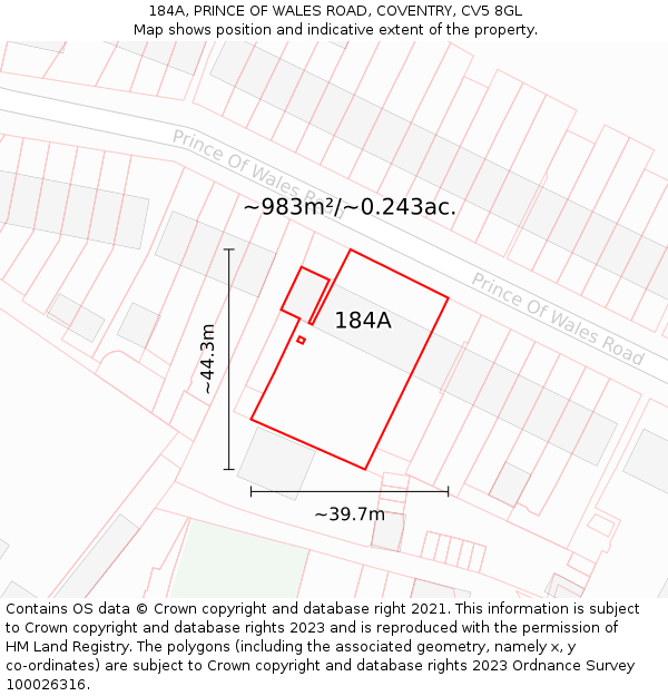 184A, PRINCE OF WALES ROAD, COVENTRY, CV5 8GL: Plot and title map