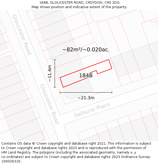 184B, GLOUCESTER ROAD, CROYDON, CR0 2DG: Plot and title map