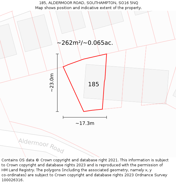 185, ALDERMOOR ROAD, SOUTHAMPTON, SO16 5NQ: Plot and title map