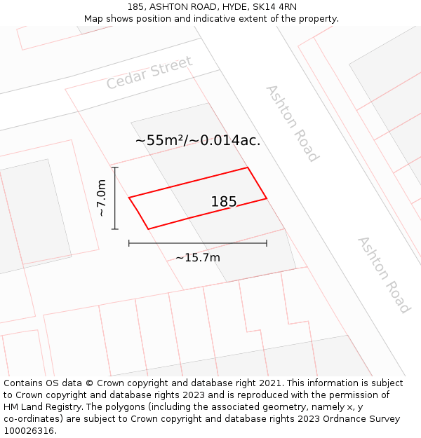 185, ASHTON ROAD, HYDE, SK14 4RN: Plot and title map