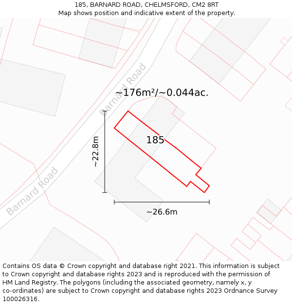 185, BARNARD ROAD, CHELMSFORD, CM2 8RT: Plot and title map