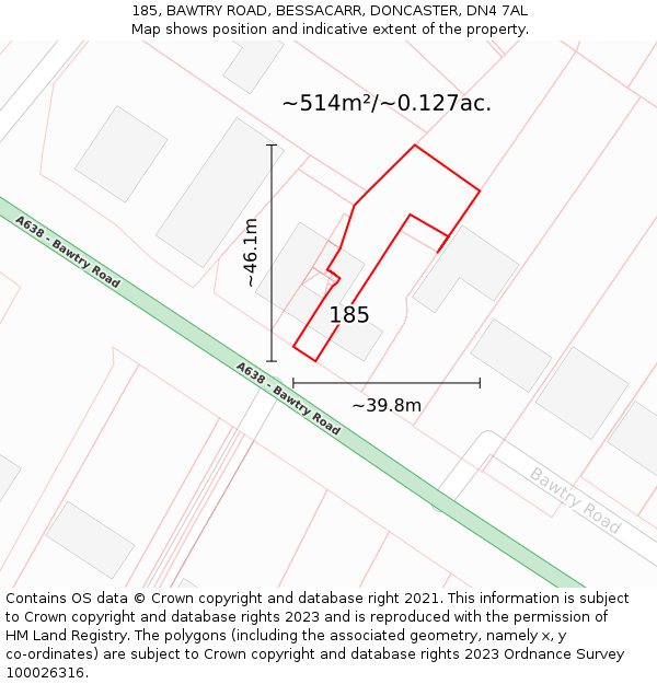 185, BAWTRY ROAD, BESSACARR, DONCASTER, DN4 7AL: Plot and title map