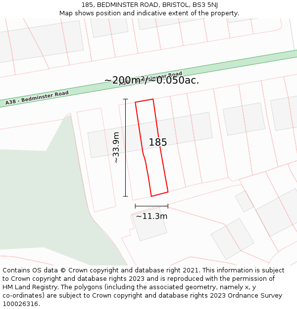 185, BEDMINSTER ROAD, BRISTOL, BS3 5NJ: Plot and title map