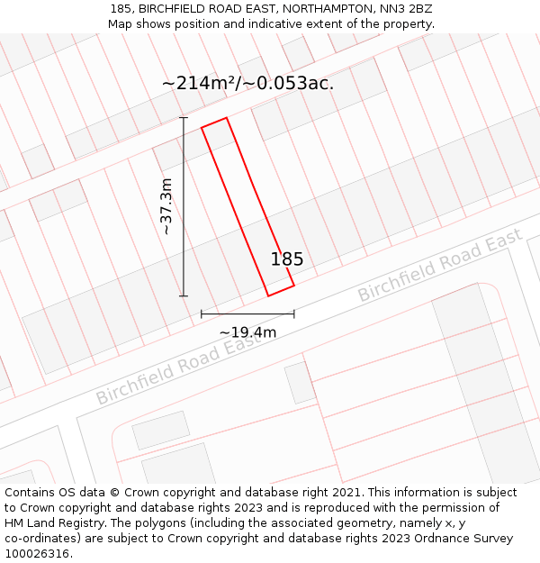 185, BIRCHFIELD ROAD EAST, NORTHAMPTON, NN3 2BZ: Plot and title map
