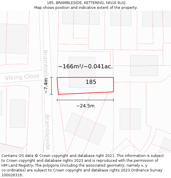 185, BRAMBLESIDE, KETTERING, NN16 9UQ: Plot and title map