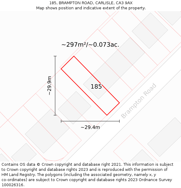 185, BRAMPTON ROAD, CARLISLE, CA3 9AX: Plot and title map