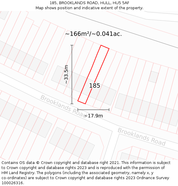 185, BROOKLANDS ROAD, HULL, HU5 5AF: Plot and title map