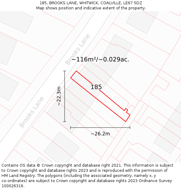 185, BROOKS LANE, WHITWICK, COALVILLE, LE67 5DZ: Plot and title map