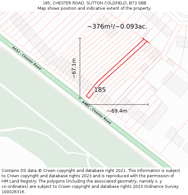 185, CHESTER ROAD, SUTTON COLDFIELD, B73 5BB: Plot and title map