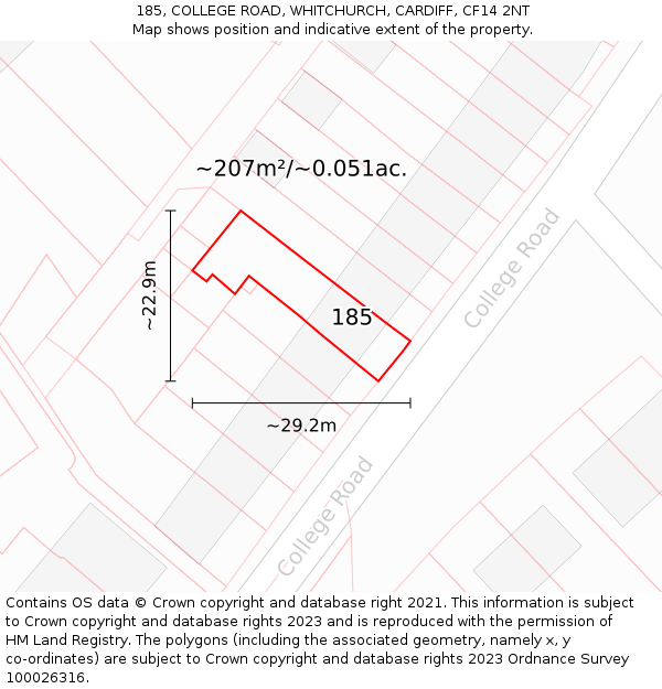 185, COLLEGE ROAD, WHITCHURCH, CARDIFF, CF14 2NT: Plot and title map