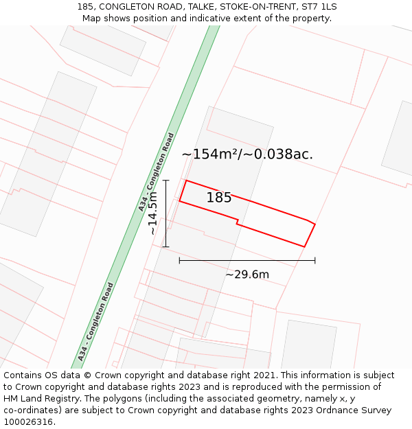 185, CONGLETON ROAD, TALKE, STOKE-ON-TRENT, ST7 1LS: Plot and title map