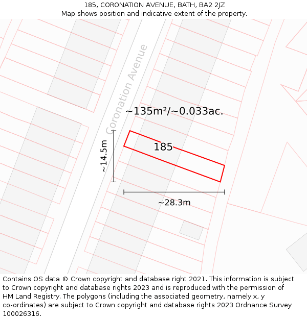 185, CORONATION AVENUE, BATH, BA2 2JZ: Plot and title map