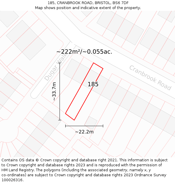 185, CRANBROOK ROAD, BRISTOL, BS6 7DF: Plot and title map