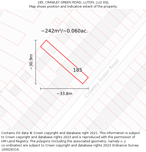 185, CRAWLEY GREEN ROAD, LUTON, LU2 0QL: Plot and title map