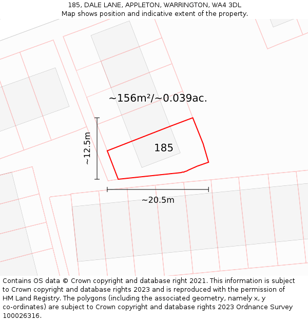 185, DALE LANE, APPLETON, WARRINGTON, WA4 3DL: Plot and title map