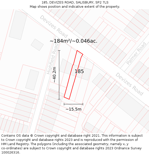 185, DEVIZES ROAD, SALISBURY, SP2 7LS: Plot and title map