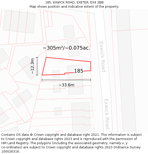 185, EXWICK ROAD, EXETER, EX4 2BB: Plot and title map