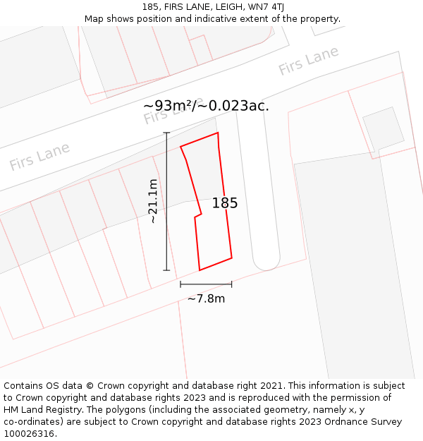185, FIRS LANE, LEIGH, WN7 4TJ: Plot and title map