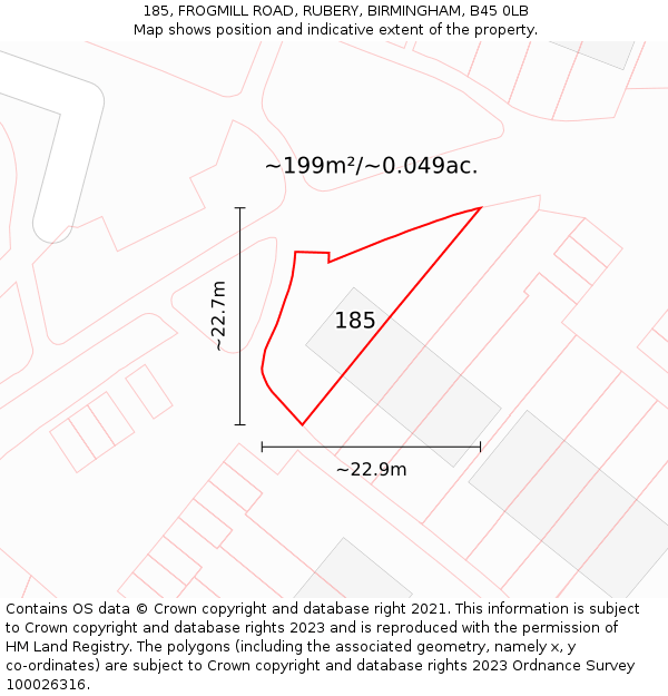 185, FROGMILL ROAD, RUBERY, BIRMINGHAM, B45 0LB: Plot and title map