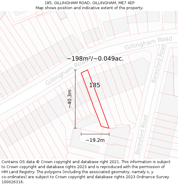 185, GILLINGHAM ROAD, GILLINGHAM, ME7 4EP: Plot and title map