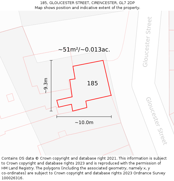185, GLOUCESTER STREET, CIRENCESTER, GL7 2DP: Plot and title map