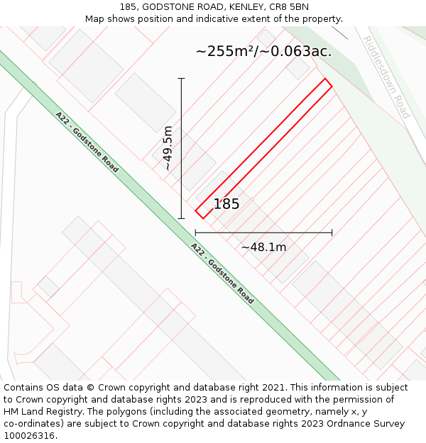 185, GODSTONE ROAD, KENLEY, CR8 5BN: Plot and title map