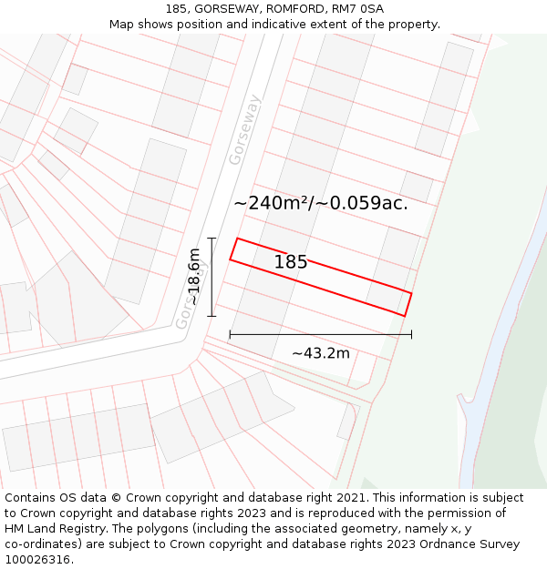 185, GORSEWAY, ROMFORD, RM7 0SA: Plot and title map