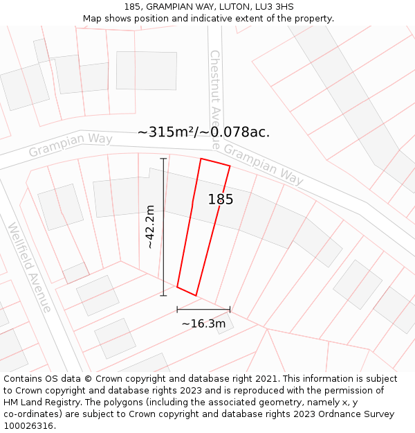 185, GRAMPIAN WAY, LUTON, LU3 3HS: Plot and title map