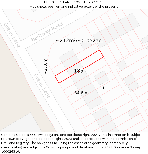 185, GREEN LANE, COVENTRY, CV3 6EF: Plot and title map