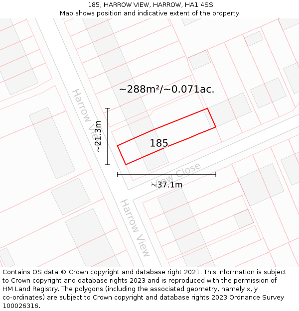 185, HARROW VIEW, HARROW, HA1 4SS: Plot and title map