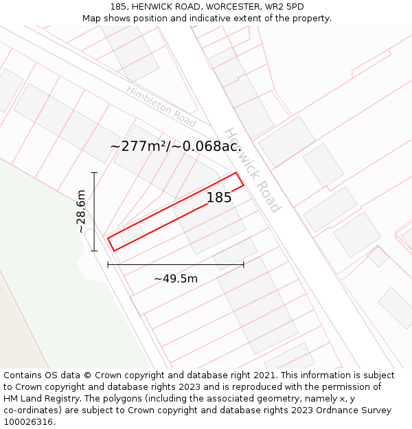 185, HENWICK ROAD, WORCESTER, WR2 5PD: Plot and title map