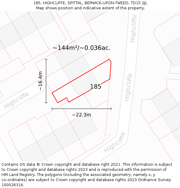 185, HIGHCLIFFE, SPITTAL, BERWICK-UPON-TWEED, TD15 2JL: Plot and title map