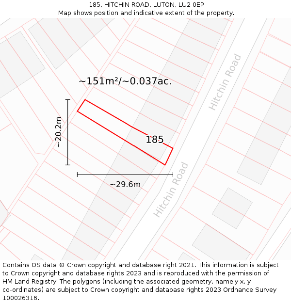185, HITCHIN ROAD, LUTON, LU2 0EP: Plot and title map