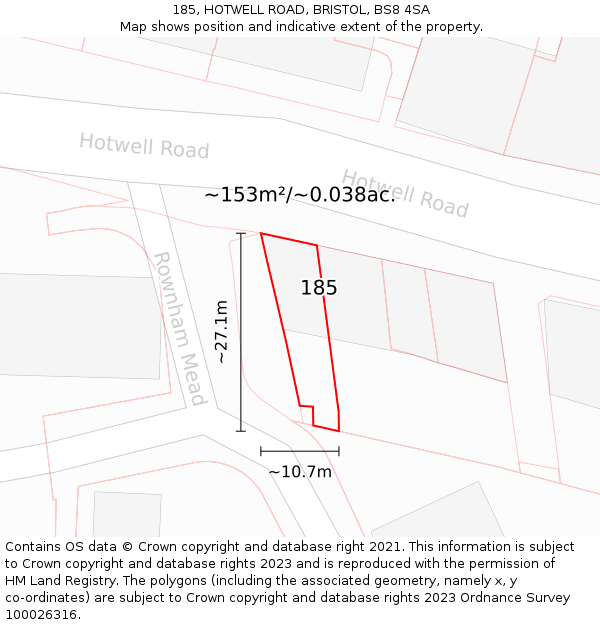 185, HOTWELL ROAD, BRISTOL, BS8 4SA: Plot and title map