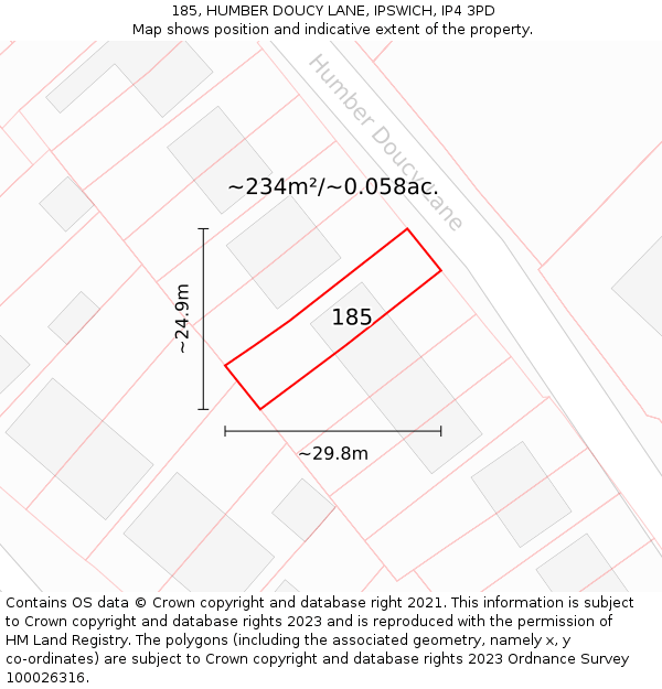 185, HUMBER DOUCY LANE, IPSWICH, IP4 3PD: Plot and title map
