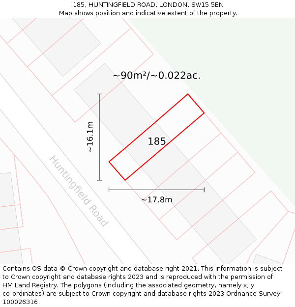 185, HUNTINGFIELD ROAD, LONDON, SW15 5EN: Plot and title map