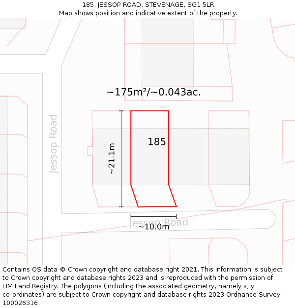 185, JESSOP ROAD, STEVENAGE, SG1 5LR: Plot and title map
