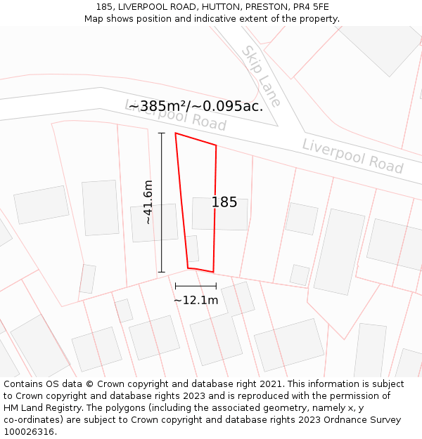 185, LIVERPOOL ROAD, HUTTON, PRESTON, PR4 5FE: Plot and title map