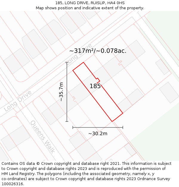 185, LONG DRIVE, RUISLIP, HA4 0HS: Plot and title map