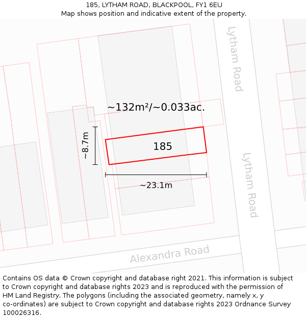 185, LYTHAM ROAD, BLACKPOOL, FY1 6EU: Plot and title map