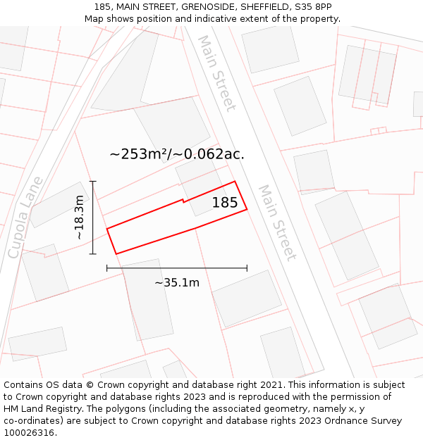 185, MAIN STREET, GRENOSIDE, SHEFFIELD, S35 8PP: Plot and title map