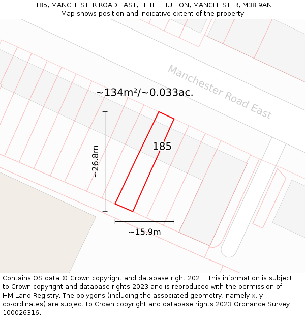 185, MANCHESTER ROAD EAST, LITTLE HULTON, MANCHESTER, M38 9AN: Plot and title map